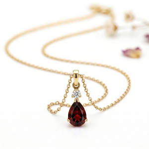 Collar con colgante de granate de enero, colgantes y dijes finos de oro blanco de 14K, forma de pera, rojo real, joyería fina, regalo llamativo - Product Image 3