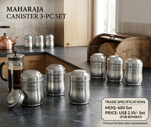 Stainless Steel 3-Piece Classic Style Kitchen Countertop <b>Canister</b> <b>Set</b> Cylinder Dishwasher Safe for Tea Coffee Sugar Heatable - Product Image 3