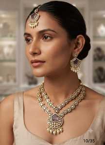 Conjunto de collar de perlas Kundan chapado en oro antiguo tradicional con aretes de piedra rubí, conjunto de joyería para novias, bodas y fiestas para mujer. - Product Image 6