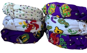 Diademas hechas a mano Mardi Gras Top anudadas Fleur-de-lis New Orleans Nola Carnival accesorios para el cabello diseño de cuentas que representa - Product Image 3