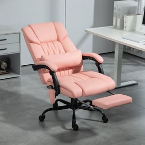 Sedia da Ufficio Reclinabile con Schienale Alto e 6 Punti di Vibrazione, Poltrona Direzionale in PU con Poggiapiedi e Telecomando, Poltrona Direzionale Rosa - Product Image 2