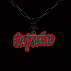 Men's Hip Hop 925 <b>Solid</b> Silver Iced Custom <b>Name</b> <b>Necklace</b> With Ninja Bail VVS Moissanite Diamond with red enamel glow in night - Product Image 5