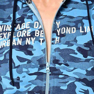 Sweat-shirt à capuche zippé camouflage bleu pour homme, coupe classique, tricoté, avec imprimé frontal, décontracté, pour l'automne - Product Image 5