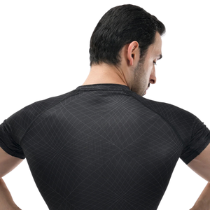 T-shirt de compression pour homme à motif diagonal fin, manches raglan courtes, col rond, séchage rapide, coupe ajustée, haut d'entraînement, fournisseur OEM en gros personnalisé - Product Image 5
