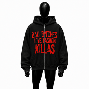 <b>Black</b> Oversized Zip Up <b>Hoodie</b> Red Graphic Print Unisex Streetwear Fashion Full <b>Zipper</b> Hooded Sweatshirt For Men Women Casual Fit - Product Image 1