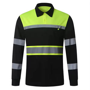 Polo unisexe fluorescent haute visibilité réfléchissant imperméable respirant grande taille à manches longues noir orange polyester - Product Image 5