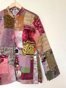 Nivisaa Indian Handmade Reversible Patchwork Kantha Quilted Wool Vintage Puff Sleeve Jacket Boho Streetwear <b>Coat</b> Womense Winter - Product Image 4