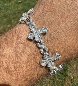 Bracelet jonc religieux de luxe en moissanite avec croix, en argent 925, entièrement pavé de pierres, style hip-hop, bijou tendance, cadeau pour tous - Product Image 5