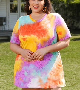 T-shirt d'été 180 GSM 100% Coton OEM pour Femme Grande Taille Coupe Ample Col Rond Imprimé Tie-Dye Décontracté - Product Image 3