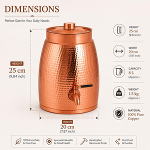 Pure Copper Heavy Gauge <b>Water</b> Dispenser Storage <b>Water</b> <b>Tank</b> with Tap Large Copper <b>Water</b> Pot Hand Hammered Beverage Container - Product Image 2