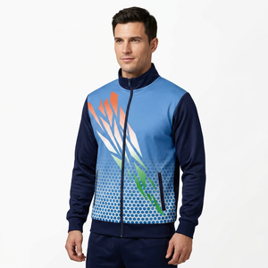 Chaqueta Deportiva Unisex Larga con Estampado Geométrico, Cierre de Cremallera, Transpirable, Ecológica, Estilo Deportivo, Azul Marino, Sublimación - Product Image 5
