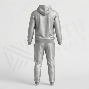 Ensemble de survêtement gris à capuche pour homme, couleur unie, décontracté, sweat-shirt et pantalon, coupe classique, 100 % coton, pour l'automne - Product Image 2