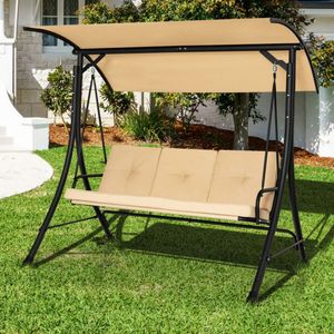 Adjustable Canopy 3-Seater Outdoor Porch Swing with Padded <b>Cushions</b> for Patios - Product Image 2