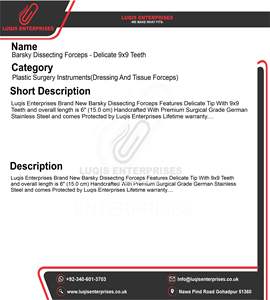 คีมผ่าตัดแบบละเอียดอ่อน Barsky ขนาด 9x9 ฟัน คีมผ่าตัดแบบใช้นิ้วหัวแม่มือ ทำจากสแตนเลส เครื่องมือแพทย์ - Product Image 5