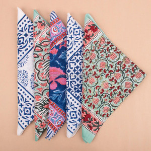 Ensemble de bandana Boho en coton écologique de 5 pièces, foulard léger imprimé en blocs pour l'été, accessoire et cadeau pour les cheveux. - Product Image 6
