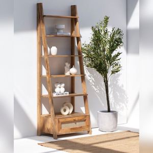 Librería de Madera Vandana Merino Nimbus con Cajón de Ratán, Mueble de Almacenamiento Moderno y Natural - Product Image 1