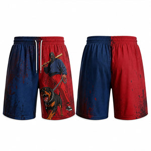Pantalones Cortos Deportivos para Hombre, Estilo Hip Hop, Azules y Rojos, con Estampado de Rottweiler y Murciélago, Cintura con Cordón, Secado Rápido - Product Image 1