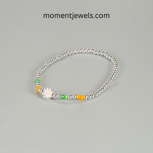 925 Silver Rhodium Plated Ball Flower Charm Elastic <b>Beaded</b> <b>Bracelet</b> for Women Party Gift - Product Image 2
