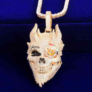 Iced Out Moissanite Skull Pendant 925 <b>Silver</b> Gold Plated Unisex Hip Hop <b>Charm</b> Statement Jewelry for Party - Product Image 1