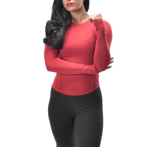 T-shirt de sport à col rond et ourlet incurvé pour femme, à manches longues, compressif, idéal pour la gym, le fitness et le yoga, anti-transpiration - Product Image 6
