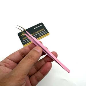 Pince à épiler longue courbée rose doré en acier inoxydable avec logo personnalisé, manche long, prise ferme, pointe fine - Product Image 5