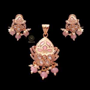 Bhavna Pastel Pink Meenakari Polki Pendant Set-Fine Jewelry - Product Image 2