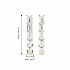 Boucles d'oreilles créoles en or jaune 9K avec diamant de laboratoire taille baguette 1,59 carat, rangée unique, vente en gros, bijoux fins - Product Image 1