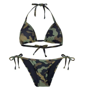 Whole Sale Cross Hanging High Waist Bikini Push Anti-Bacterial <b>Micro</b> Bra Solid Front Sexy Women Bandage Two Piece <b>Thong</b> Swimsuit - Product Image 5