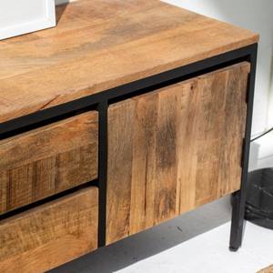 Meuble TV industriel en bois de manguier Vandana Novara Nova avec 2 portes, console de divertissement moderne - Product Image 6