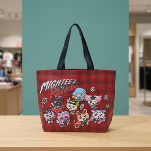 MIGHTEEZ กระเป๋าใส่ของแบบใช้ซ้ำได้ลายตารางสีแดงพร้อมลายการ์ตูนและธีมดนตรี - Product Image 3