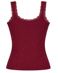 Camisola de Algodón Personalizada para Mujer, Color Borgoña, con Ribete de Encaje, Corte Ajustado, Sin Mangas, Estilo Casual de Verano, Suave, Transpirable y Básico - Product Image 6