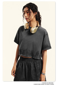 T-shirt court personnalisé à imprimé lettres surdimensionnées, 100 % coton, coupe décontractée et douce, vente en gros - Product Image 5