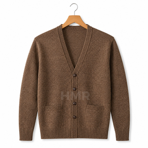 Cárdigan de Punto Acrílico Marrón con Cuello en V de la Hermandad HMR, Manga Larga, Estilo Casual, Cierre de Botones, Color Sólido - Product Image 5