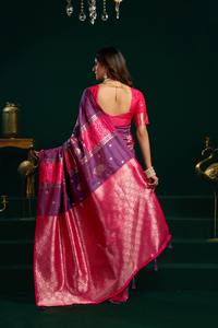 Saris en soie Banarasi authentiques en gros, saris indiens traditionnels aux motifs riches et finition lustrée, commandes en gros bienvenues - Product Image 2