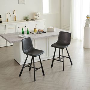 Sgabello da Bar Ergonomico Moderno in Ecopelle Nera con Telaio in Metallo Robusto, Seduta Alta da Bancone, Schienale Confortevole e Poggiapiedi - Product Image 2