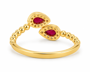 Anillo Abierto de Lujo con Doble Gema Roja en Corte Pera y Halo, con Engaste de Garra y Piedras Laterales Redondas en Oro de 10K-18K y Plata de Ley para Boda - Product Image 4
