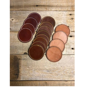 Posavasos Clásico de Cuero para Mesa, Accesorios de Comedor, Juego de Posavasos Redondos de Cuero Hechos a Mano con Borde Cosido, Multicolor - Product Image 1