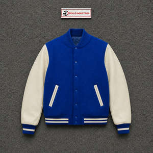 Veste universitaire en laine bleu roi personnalisée de qualité supérieure avec manches contrastées blanches, veste de baseball classique pour hommes et femmes, vente en gros - Product Image 5