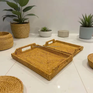 Bandejas de Ratán Rústicas Ecológicas Hechas a Mano, Duraderas, con Asas, Diseño Redondo Personalizable para Almacenamiento y Servicio - Product Image 5