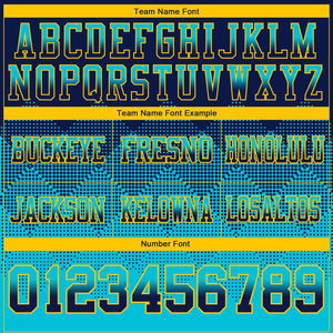 Nueva Camiseta de Fútbol Americano Personalizada al por Mayor, Color Azul Marino y Amarillo, con Malla, Diseño Degradado, Forma Cuadrada, Auténtica - Product Image 3