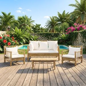 Ensemble de canapés d'extérieur en bambou le plus vendu avec table et chaises – Fabricant de mobilier de jardin et de patio durable en gros - Product Image 1