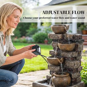 Fuente de Agua Rústica para Exteriores de 28 Pulgadas, Color Marrón, con 5 Niveles, Jarra de 5 Niveles y Luces LED, Flujo Ajustable, Cascada en Cascada - Product Image 6