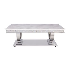 Zander Printed Faux Marble <b>Top</b> Coffee <b>Table</b> with <b>Mirrored</b> Silver Finish - Product Image 5