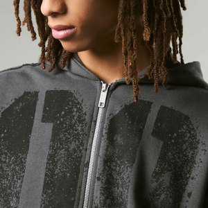 Sweat à capuche zippé pour homme, coupe oversize, sans cordons, en polaire épaisse 320 g/m², couleur unie, épaules tombantes, idéal pour l'hiver, qualité supérieure, personnalisable - Product Image 5