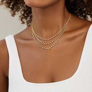 Emerald Round Cut Lab Grown Diamonds Tennis <b>Necklaces</b> Custom 14K <b>Solid</b> Gold Riviera Choker Classic Style Everyday Wear Wholesale - Product Image 2