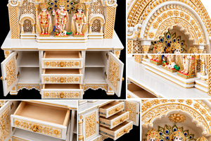 Templo Divino Blanco y Dorado con Tallado Elaborado para el Hogar, Mandir de Madera Tallado a Mano para Templo Hindú, Templo de Pooja Moderno de Madera de Teca, EE. UU. - Product Image 6