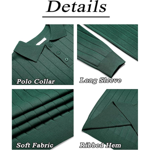 <b>Men's</b> Knitted Long Sleeve Polo Sweater Solid Color Autumn Casual Pullover Full Sleeve Button Closure Green - Product Image 6