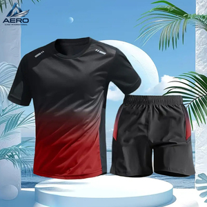 ชุดเสื้อยืดและกางเกงขาสั้นออกกำลังกายสำหรับผู้ชาย สีดำแดง ระบายเหงื่อได้ดี เหมาะสำหรับวิ่ง ฟิตเนส และการฝึกซ้อมในยิม - Product Image 6