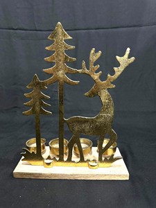 Reindeer Brass Gold Candle Holder With Wooden Base Decorative <b>Table</b> Accent Perfect For Festive And Seasonal Home Decor - Product Image 6