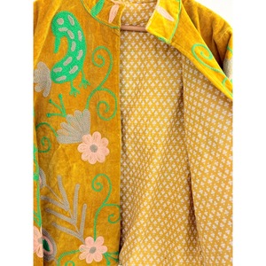 SHYAM EXPORT Hand Embroidered 100% Cotton Canvas Varsity <b>Jacket</b> Women's <b>Mandarin</b> <b>Collar</b> Floral Pattern Short Winter Full Sleeve - Product Image 3